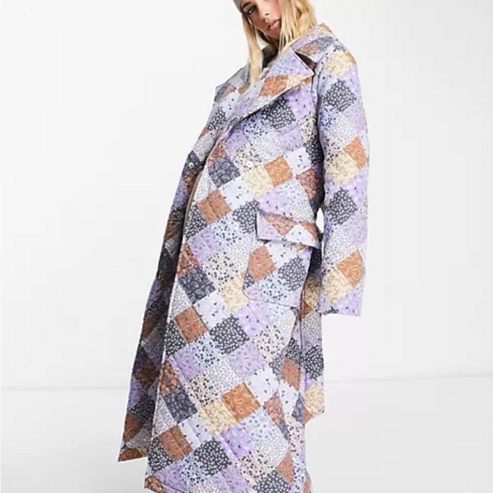 Longline Wrap Coat in Quilted Patchwork Paisley